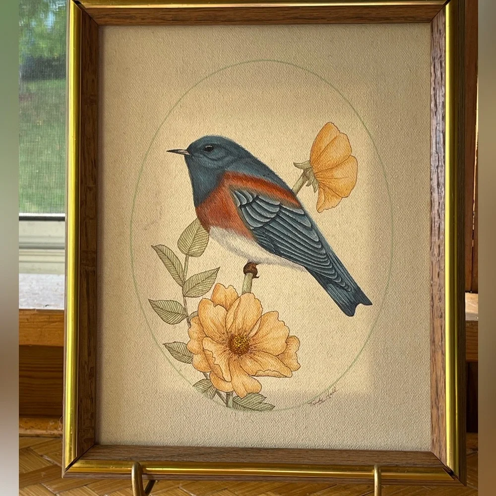 Bluebird painting framed stretched canvas - Picture 1 of 12